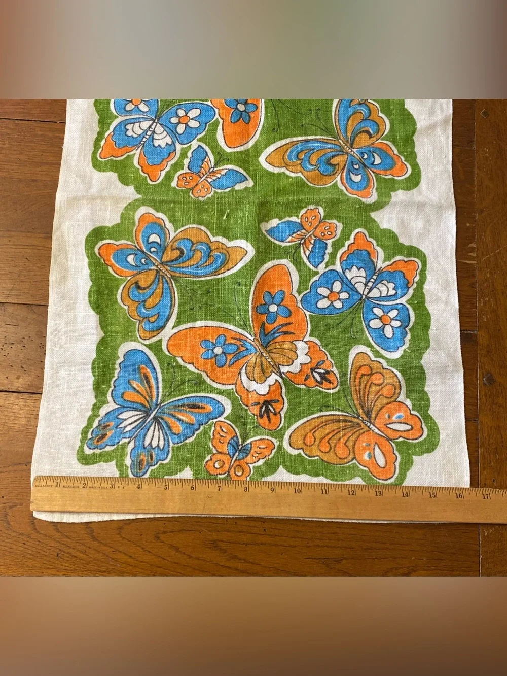 VTG 60s 70s Linen Retro Kitschy Dish Towel Hippie Butterflies